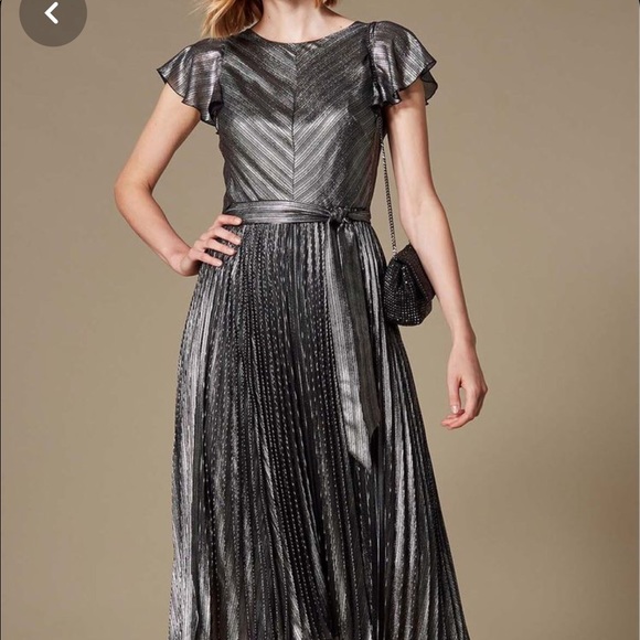 NWOT Karen Millen Silk A Line Dress w Pleats - Picture 2 of 5